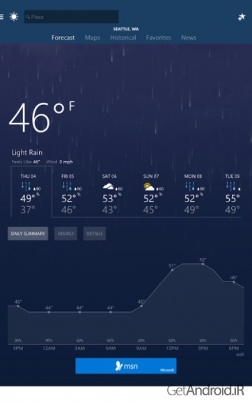 دانلود MSN Weather 1.1.0 برنامه پیش بینی وضعیت آب و هوا اندروید
