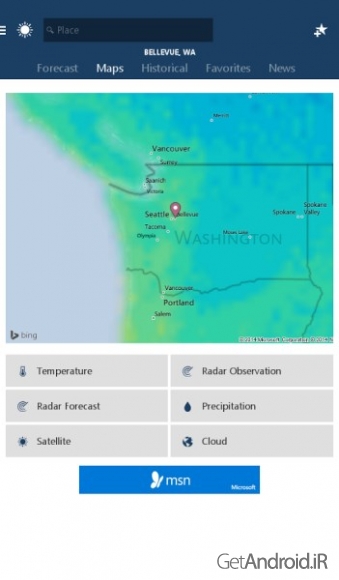 دانلود MSN Weather 1.1.0 برنامه پیش بینی وضعیت آب و هوا اندروید
