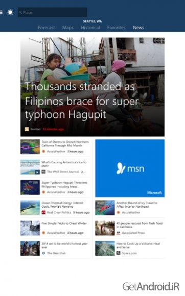 دانلود MSN Weather 1.1.0 برنامه پیش بینی وضعیت آب و هوا اندروید