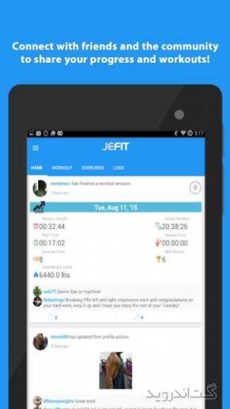 دانلود برنامه JEFIT Workout Tracker Gym Log اندروید