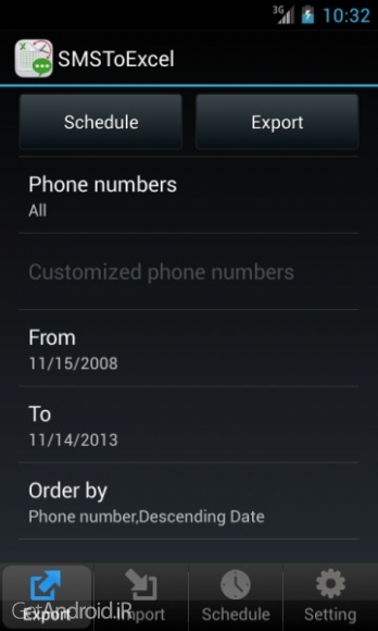 دانلود SMSToExcel Pro 1.2.9 برنامه پشتیبان گیری از اس ام اس اندروید