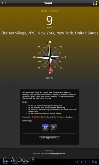 دانلود Wind v1.5.1 نرم افزار اطلاع از وضعیت سرعت و جهت باد اندروید