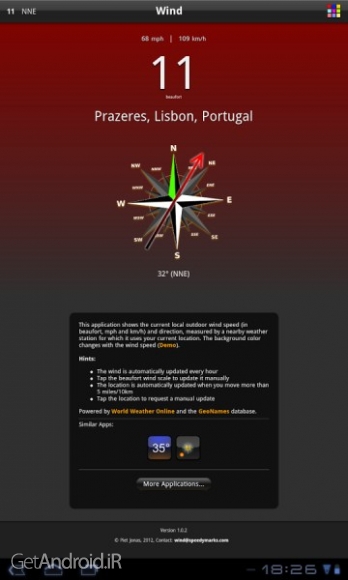 دانلود Wind v1.5.1 نرم افزار اطلاع از وضعیت سرعت و جهت باد اندروید