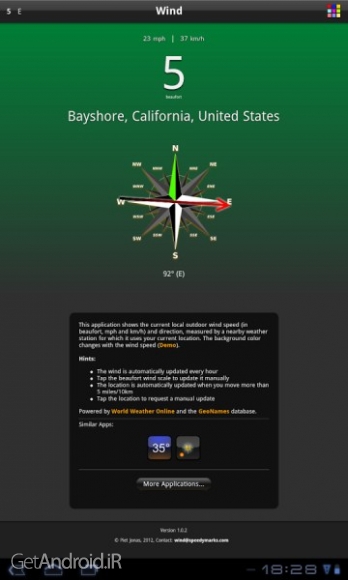 دانلود Wind v1.5.1 نرم افزار اطلاع از وضعیت سرعت و جهت باد اندروید
