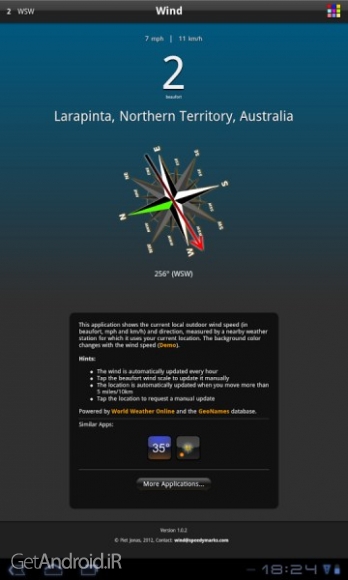 دانلود Wind v1.5.1 نرم افزار اطلاع از وضعیت سرعت و جهت باد اندروید