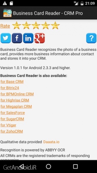 دانلود برنامه Business Card Reader CRM Pro اندروید