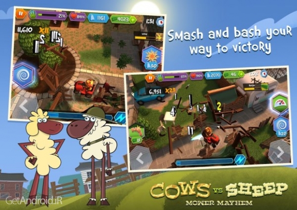 دانلود Cows Vs Sheep: Mower Mayhem 13.0.603 بازی گاوها در مقابل گوسفندان اندروید