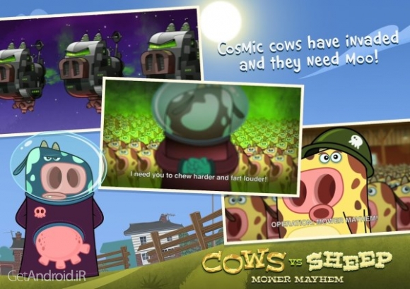 دانلود Cows Vs Sheep: Mower Mayhem 13.0.603 بازی گاوها در مقابل گوسفندان اندروید