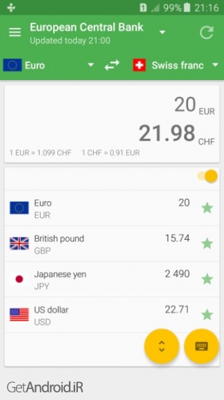 دانلود Currency Converter Pro 1.3 نرم افزار تبدیل واحد پول آنلاین اندروید