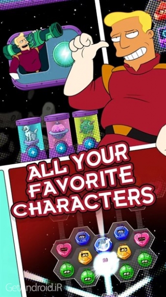 دانلود Futurama: Game of Drones 1.12.0 بازی جورچین 4 تایی فیوچراما اندروید