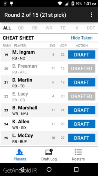 دانلود Fantasy Football Draft Wizard 1.0.11 تسلط بر طرح های فوتبال فانتزی اندروید