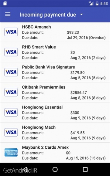 دانلود Manage Credit Card Instantly 1.6.7 برنامه مدیریت کارت اعتباری برای اندروید