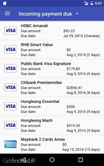 دانلود Manage Credit Card Instantly 1.6.7 برنامه مدیریت کارت اعتباری برای اندروید