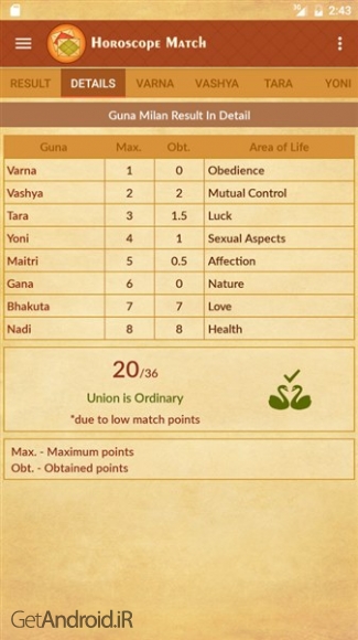 دانلود Horoscope Match v2.0.2 نرم افزار طالع بینی ازدواج هندی اندروید
