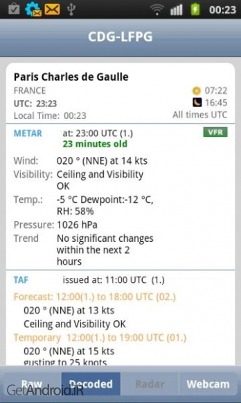 دانلود نرم افزار هواشناسی برای خلبانان اندروید