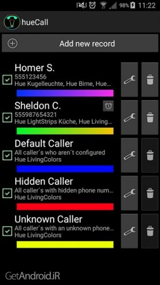 دانلود hueCall v1.3.2 برنامه اطلاع از تماس با نور رنگی اندروید