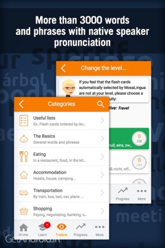 دانلود اپلیکیشن آموزش زبان آلمانی Learn German with MosaLingua اندروید
